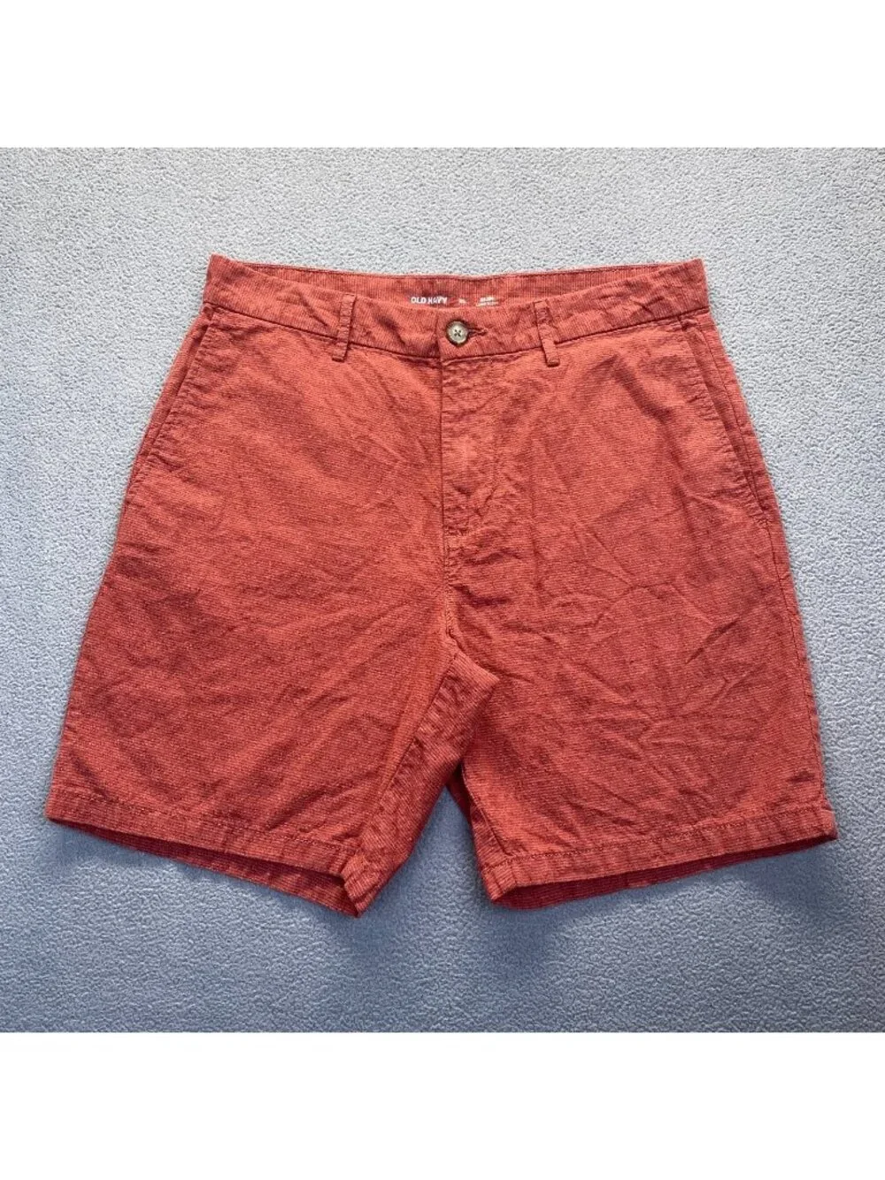 Old Navy Slim Linen Blend Size 33 Chino Shorts Cotton Mens Golf brick,Pockets